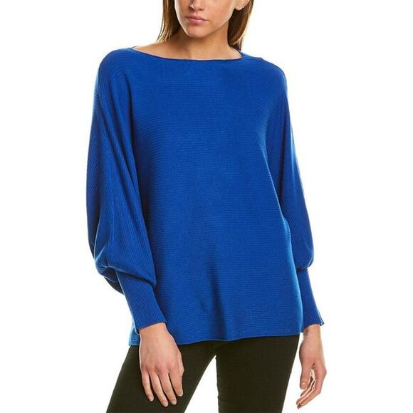 ANNE KLEIN Women's Blue Ottoman-Rib Bateau Neck Dolman Sleeve Pullover Sweater - Picture 12 of 12